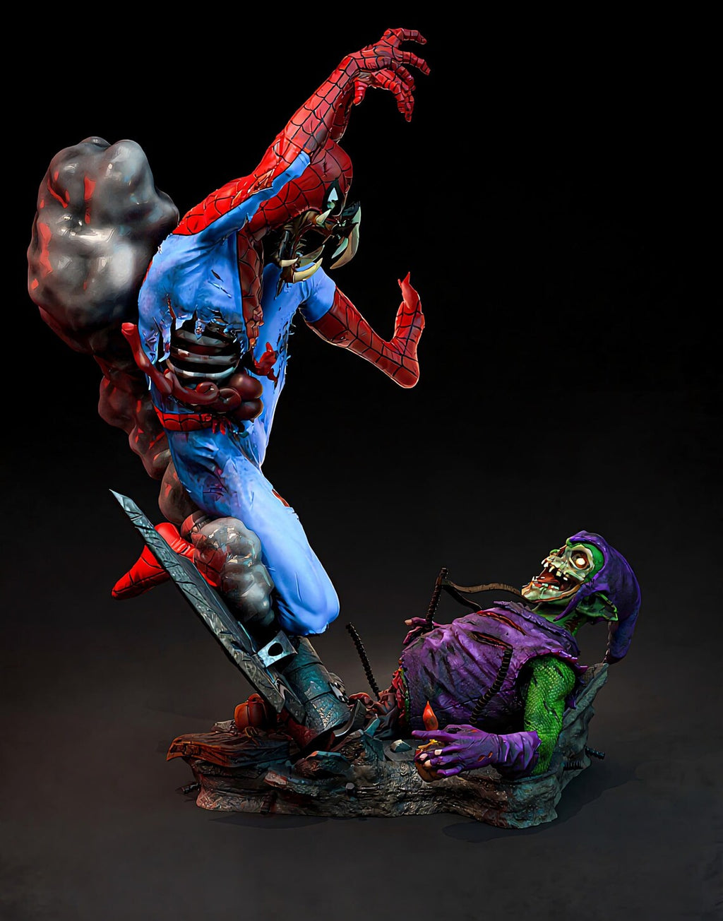 Spider-Man zombie contre Lizard – Statue de collection 3D haut de gamme | Figurine d’exposition de super-héros horrifique