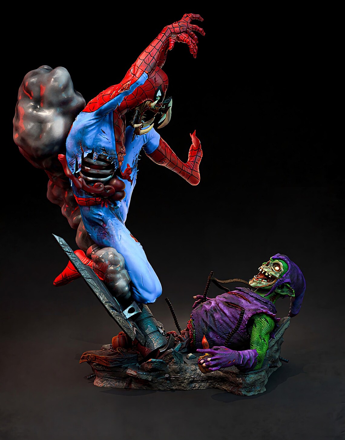 Zombie Spider-Man vs Lizard – Premium 3D Collectible Statue | Horror Superhero Display Figure