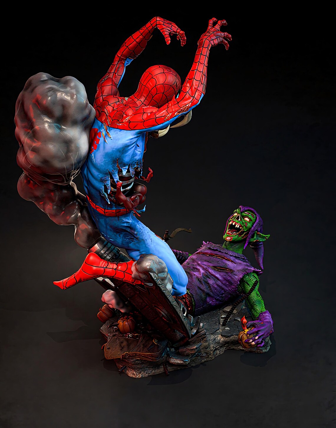 Zombie Spider-Man vs Lizard – Premium 3D Collectible Statue | Horror Superhero Display Figure