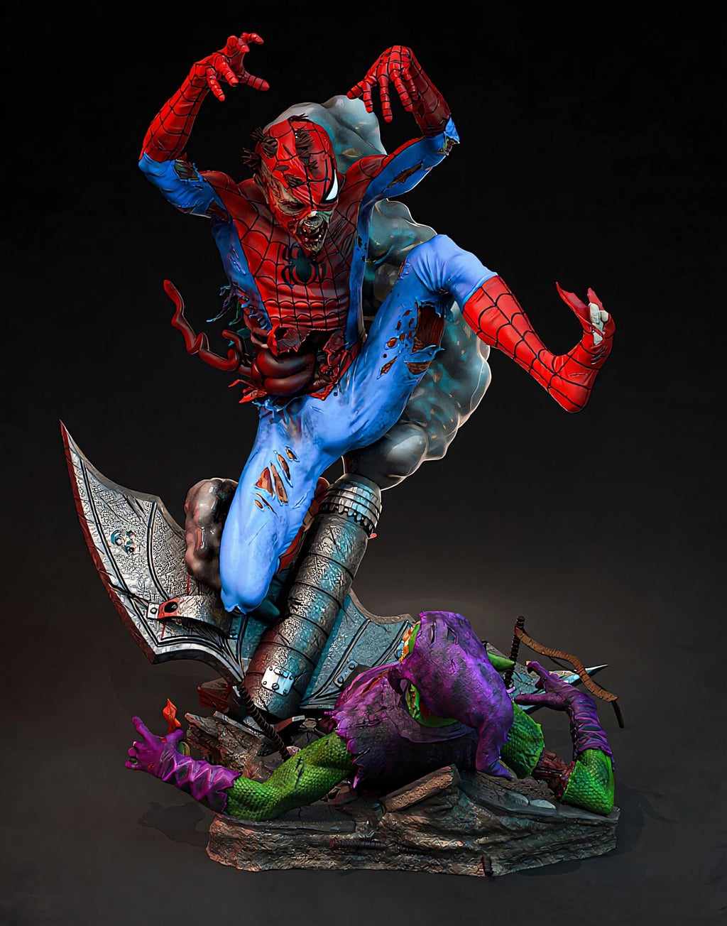 Spider-Man zombie contre Lizard – Statue de collection 3D haut de gamme | Figurine d’exposition de super-héros horrifique