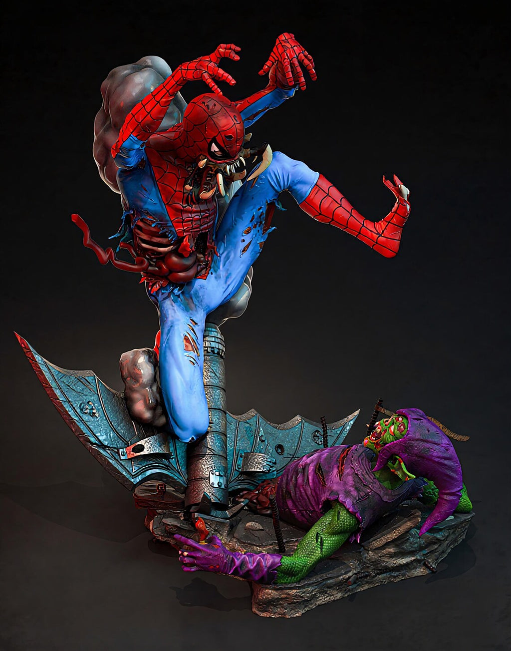 Spider-Man zombie contre Lizard – Statue de collection 3D haut de gamme | Figurine d’exposition de super-héros horrifique