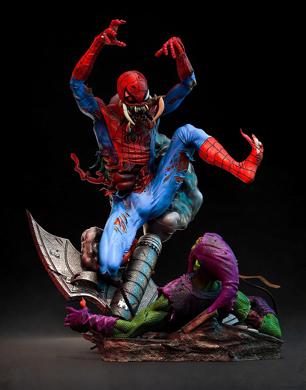 Spider-Man zombie contre Lizard – Statue de collection 3D haut de gamme | Figurine d’exposition de super-héros horrifique