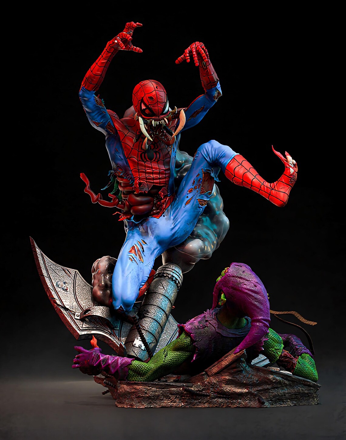 Spider-Man zombie contre Lizard – Statue de collection 3D haut de gamme | Figurine d’exposition de super-héros horrifique