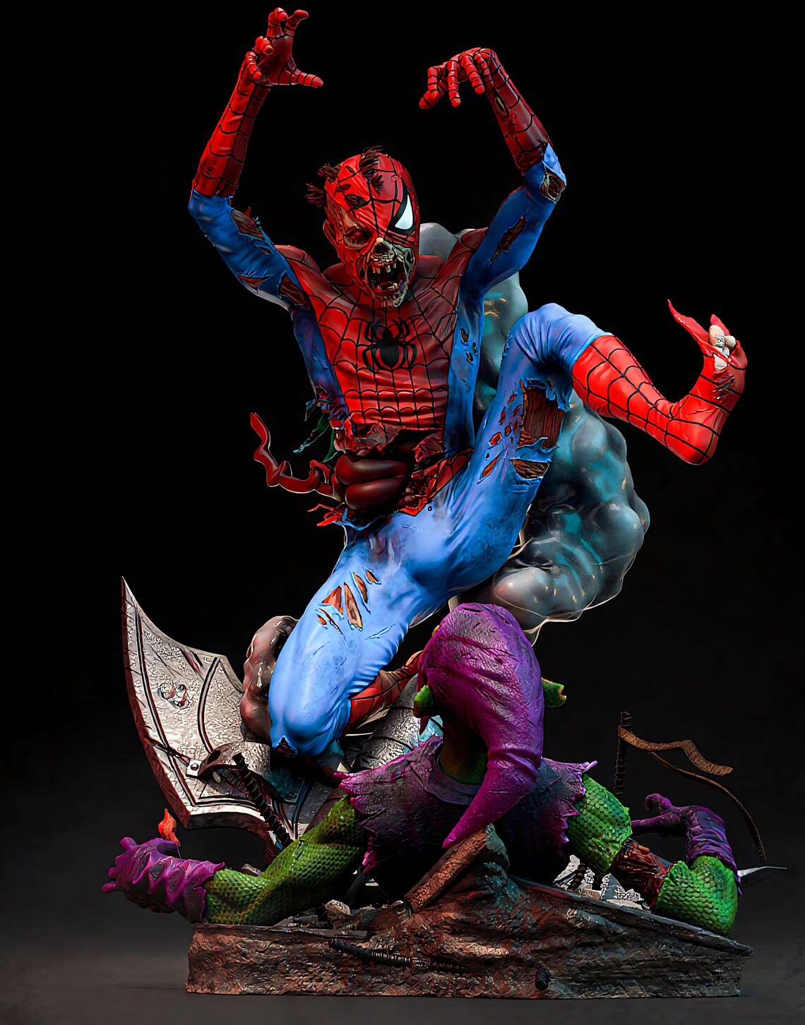 Spider-Man zombie contre Lizard – Statue de collection 3D haut de gamme | Figurine d’exposition de super-héros horrifique