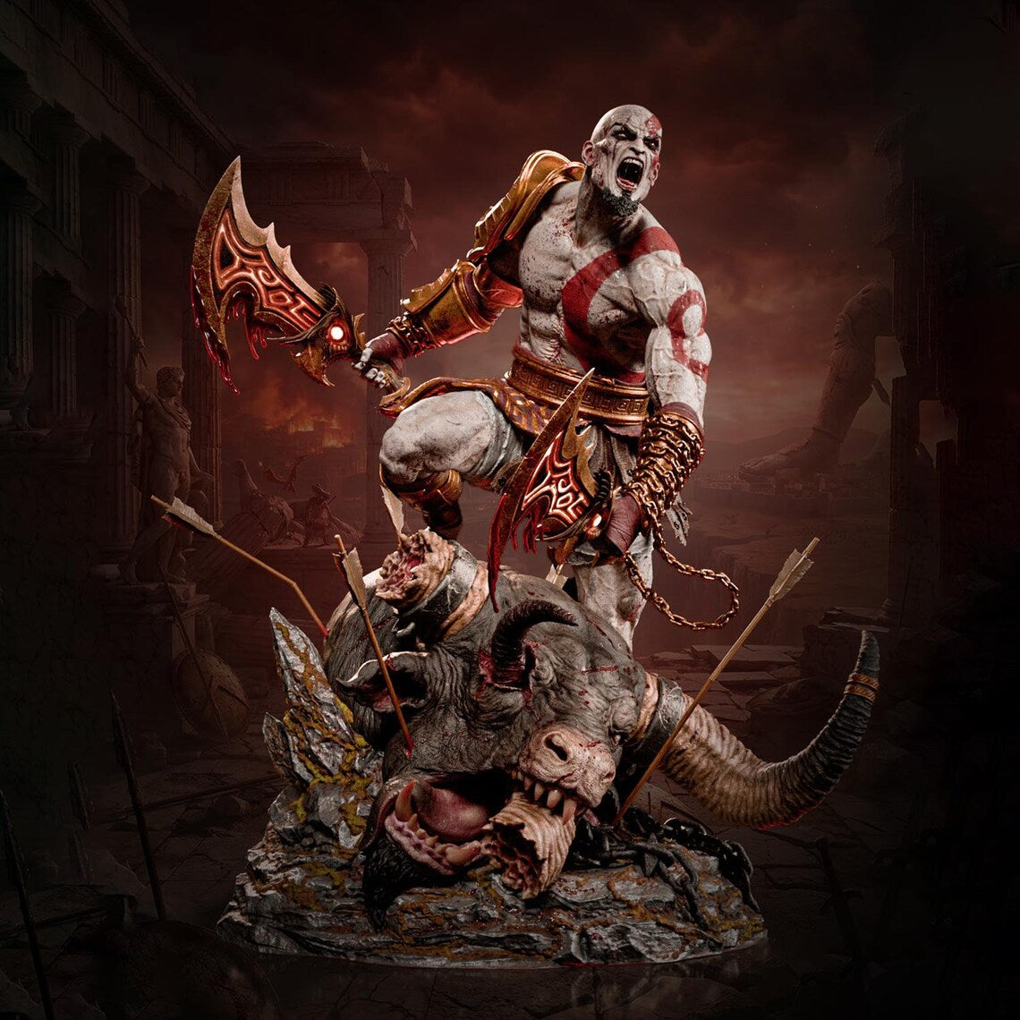 God of War Kratos Rage of Sparta Statue – Mythical Beast Slayer Collectible Figure
